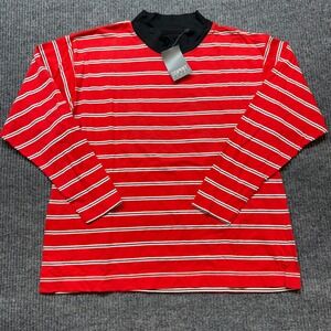 Vintage Esprit Sport Mens Red White Striped Mock Neck Long Sleeve Shirt 90s M